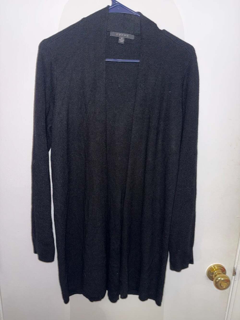 Cyrus Women's Black Open Front Longline Knit Cardigan